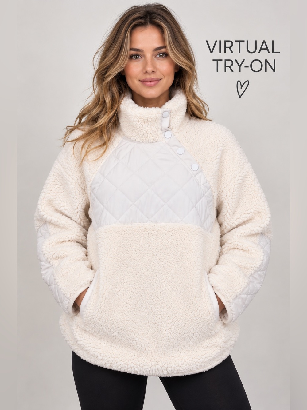 Abercrombie & Fitch Women’s Sherpa Fleece Quilted Snap Pullover Ivory Size S